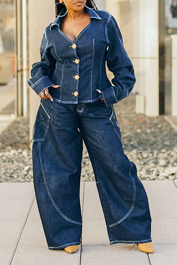Women's Curved Hem Denim Pants - Image 6
