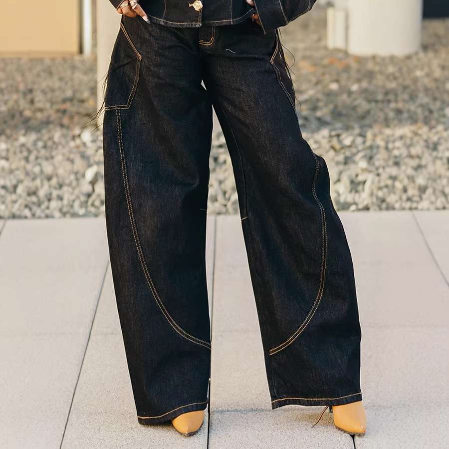 Women's Curved Hem Denim Pants - Image 2