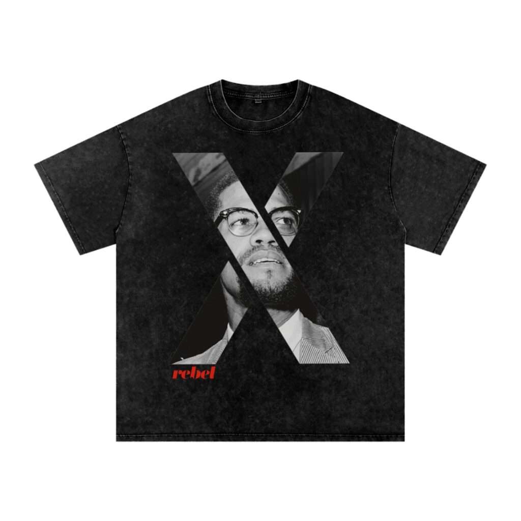 Malcolm X | Snow Washed Oversized Cotton T-Shirt by Rebel X