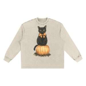 Matter of factual Kitty Crew Neck Long Sleeve Tee. Snow washed
