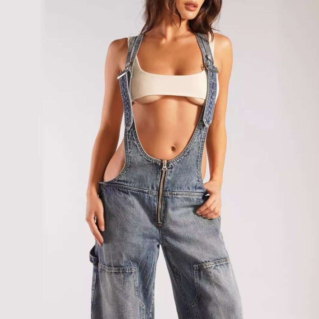 European and American zipper denim overalls for women